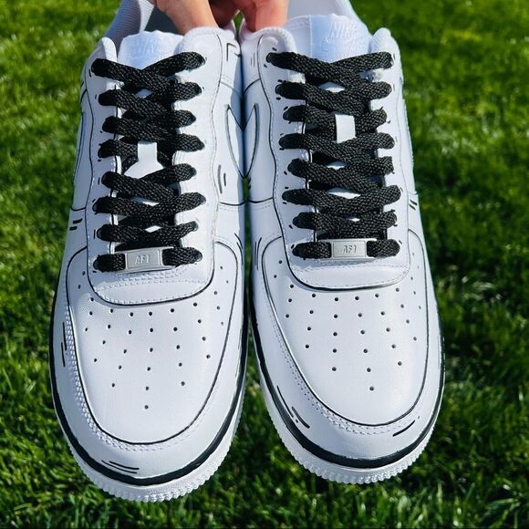 NIKE AIR Force 1 Kid's Custom Black Comic Book Pop Art Sneakers NWB - Picture 4 of 7